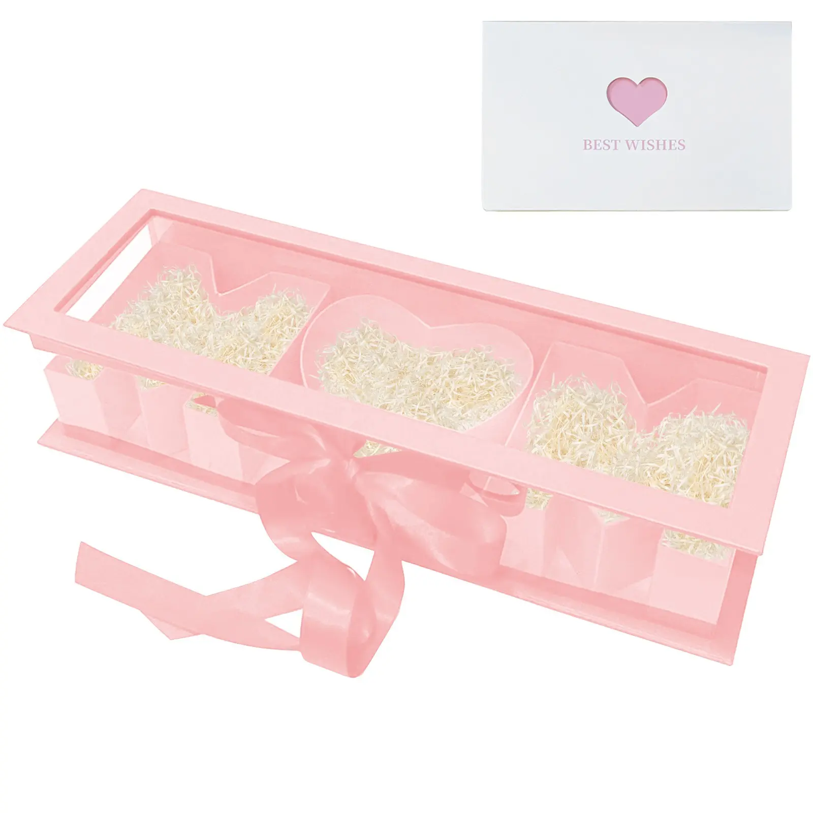 2pcs Flower Gift Box Design Mother's Day MOM Cardboard Letter Shaped Fillable Chocolate Strawberry Candy Packaging（Pink with Window） Creative Gift Packaging