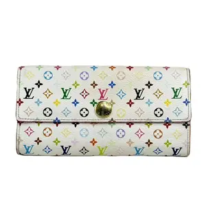 Pre-owned Louis Vuitton Leather Small Leather Goods White Multicolor Monogram Wallet with Colorful Monogram Design