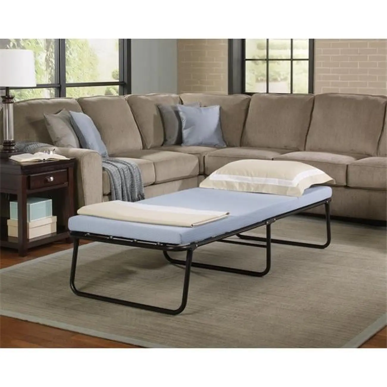 Simmons Beautysleep Single Twin Folding Guest Bed with Steel Frame, Memory Foam Mattress, Removable Cover, 36" h x 31" w x 6.5" d, Assembly Required - Blue