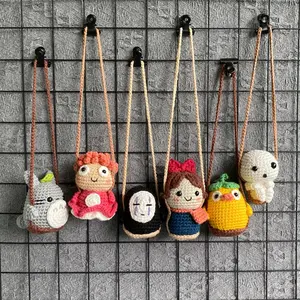 Crochet Car Hanging Decoration Ghibli Car Hanger Crochet Totoro Car Accessories Crochet Ponyo No Face Kiki Car Charm Mirror Hanger