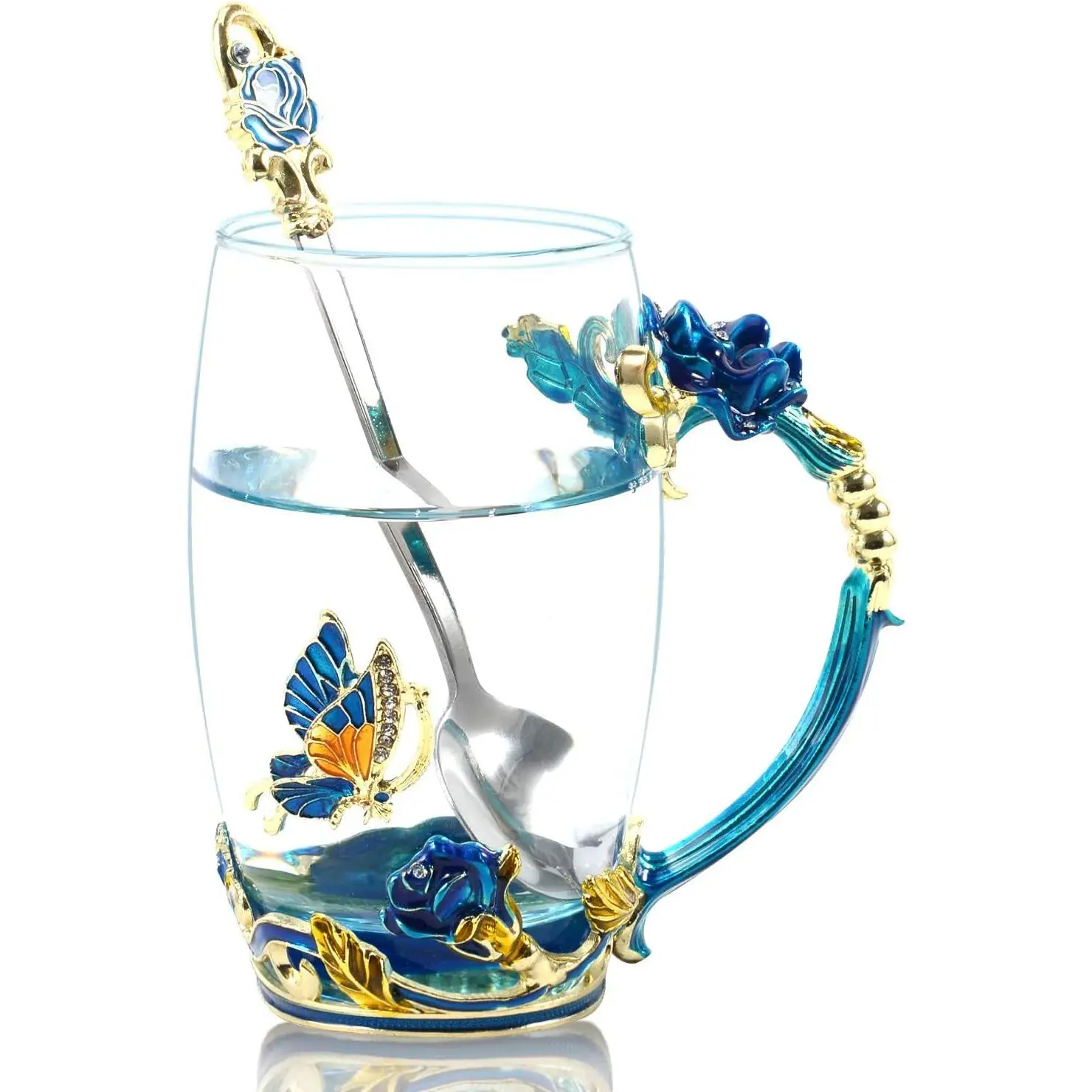 Handmade Enamel Teacup Set with Floral & Butterfly Design — The Perfect Gift for Tea Lovers