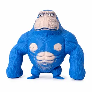 Blue Squishy Gorilla Toy Figure, Soft Rubber Animal Fidget Toy for Desk Play, Novelty Gift and Stress Relief