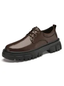 Men's Casual Leather Shoes Vintage Workwear Style Laced Design Daily Commute Street Wear, Comfortable Fashion Footwear