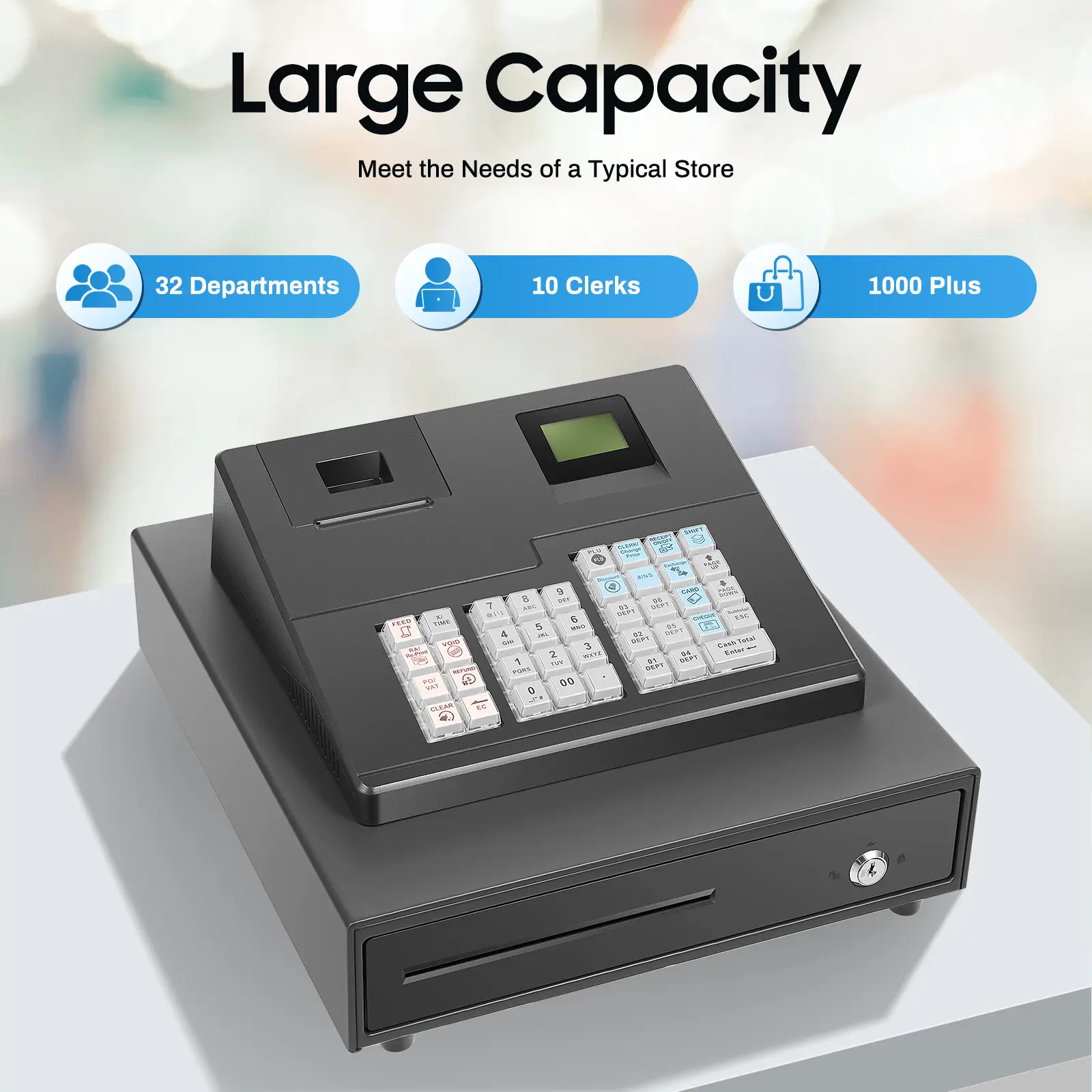 CNCEST Portable Thermal Cash Register ECR600 POS System - 39-Key Keyboard, Built-in Printer, Printer Drawer, USB/RS232 Connectivity for Retail Stores, Small Businesses