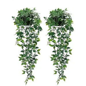 Artificial Hanging Vine Plants in Pots, 2-Pack Faux Plants with Pots, Decorative Plants for Home & Office, Indoor/outdoor Garden Shelves, Fake Ivy Vine, Artificial Faux Greenery
