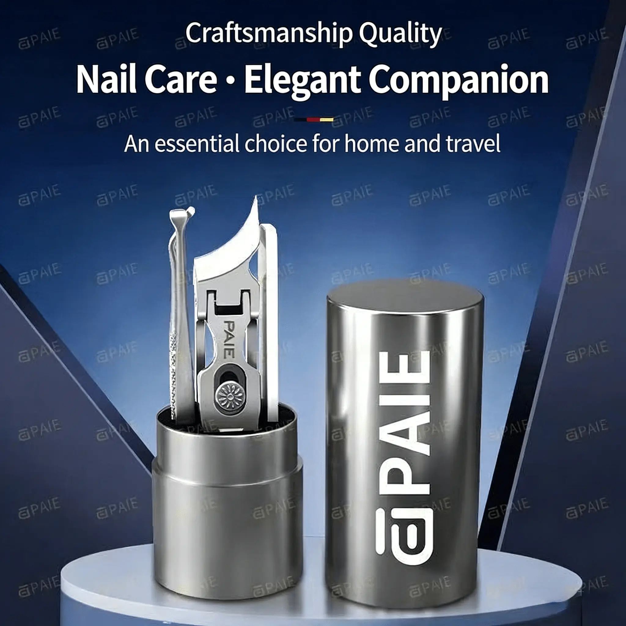 5-Piece Nail Care Set, Professional Manicure Supplies with Straight/Angled Clippers and Cylindrical Stainless Steel Storage Case, Practical Kit
