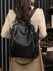 New Women's Fashion Backpack, Large Capacity Casual PU Leather Bag, Soft Leather Student Bookbag, Versatile Travel Bag, Leather Backpacks