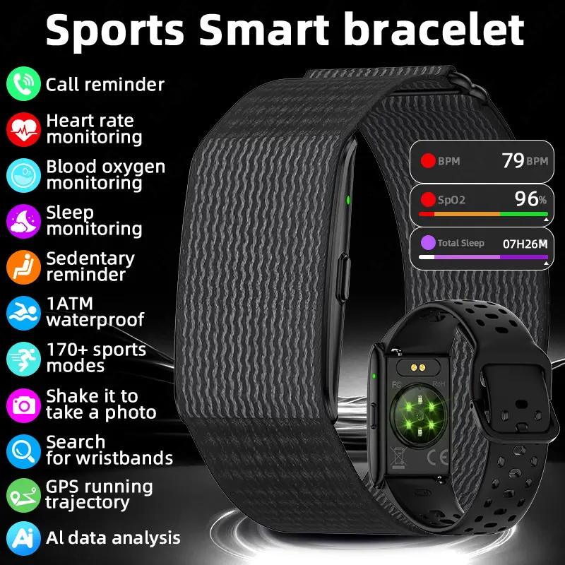 New Silicone Bluetooth Wearable Wristwatch - GPS Trajectory Smart Device with AI Health Monitoring, Heart Rate/Blood Pressure/HRV Tracking, Call Reminder, Water Proof Sport Fitness Tracker & Charging Function