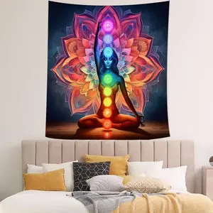 Colorful Chakra Meditation Pattern Tapestry, Mandala Pattern Wall Hanging Tapestry, Wall Art for Living Room, Bedroom, Dorm Decor
