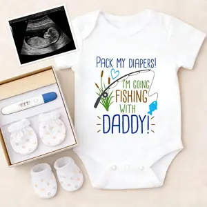 Soft Baby Bodysuit Fishing With Daddy Print 100% Pure Cotton Non-Irritating Snap Closure Breathable Stretchy Perfect For Gifting & Everyday