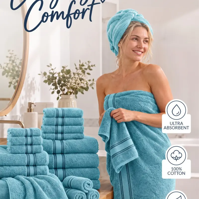 LANE LINEN 18-Piece Bathroom Towel Set - 6 Bath, 6 Hand, 6 Washcloths, 550 GSM Zero-Twist Cotton, Soft, Absorbent, Breathable, Quick-Dry, OEKO-TEX Certified - Family & Guest Bathroom, Housewarming & Holiday Gift