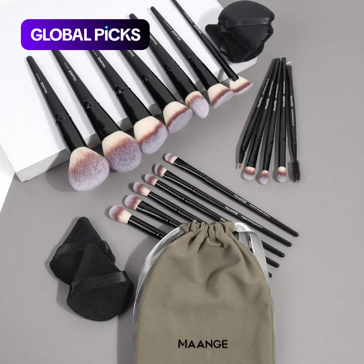 MAANGE Beauty Makeup Tool Set, Cosmetics Makeup Tools, 18pcs/set Professional Makeup Brushes with Drawstring Pouch & 5 Triangular Powder Puffs, Soft Cosmetic Brushes for Beginners, Beauty Tools Set, Makeup Brush Kit #GLOBAL PICKS