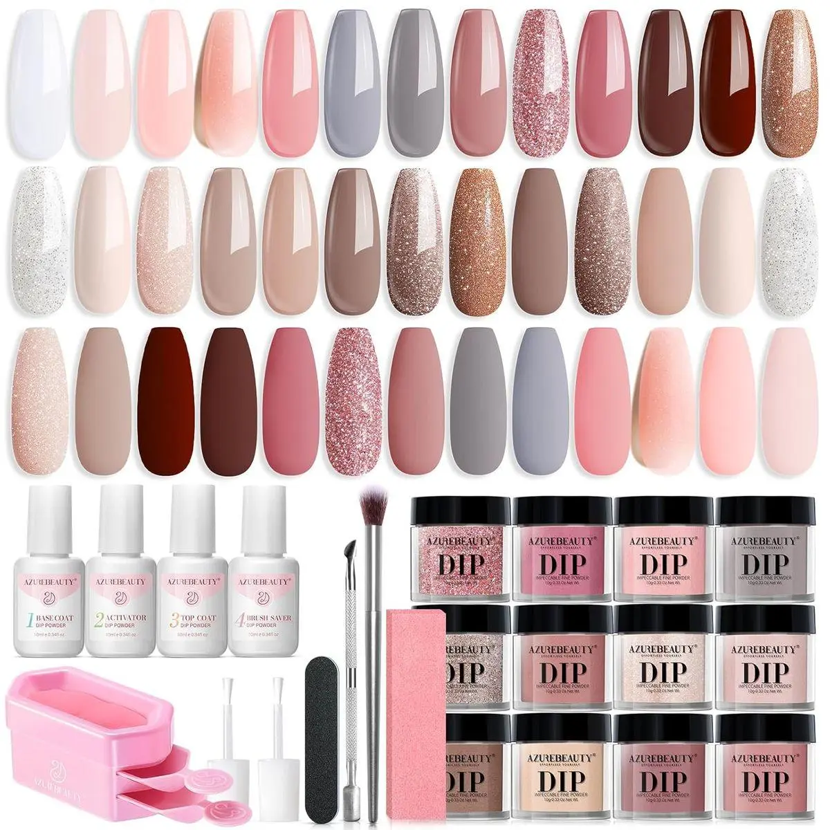31 Pcs Dip Powder Nail Kit 20 Colors Glitter Nude Brown Pink White Gray Dip Powder Liquid Set with Top/Base Coat Activator for French Nails Art Manicure DIY Salon Women Valentine's Gift