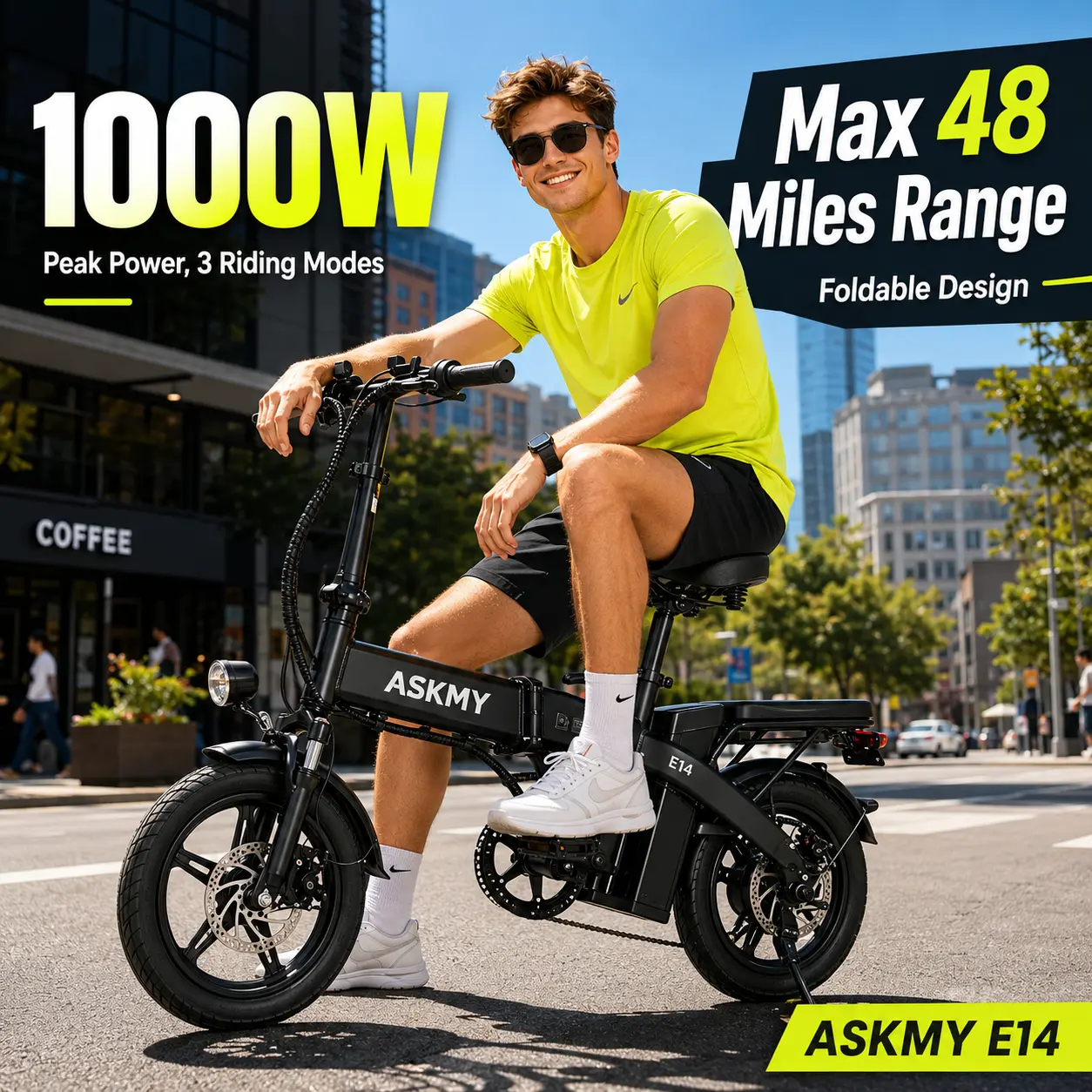 E14 Urban Folding E-Bike 350W,Easy Storage- Long Range 45 Miles. 12-Month Warranty,  Enhanced Safety Battery, Dual Disc Braking System | 14" Compact Tires,UL2849 Certified,