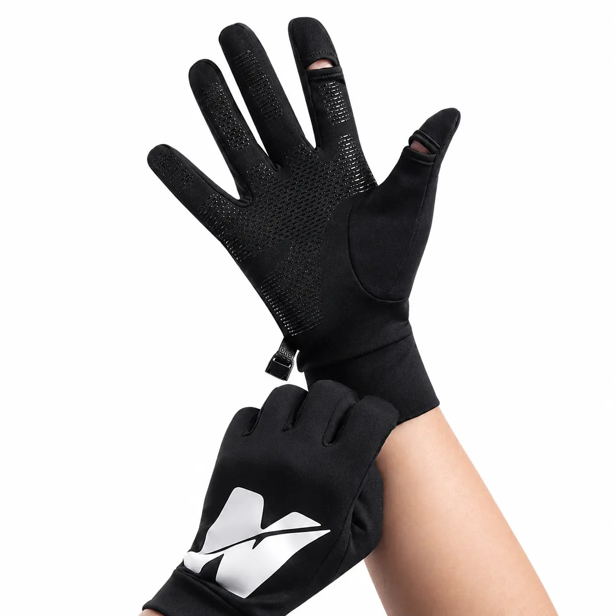Fleece-Lined Biker Sports Gloves, Ambidextrous Convertible Mittens with Touchscreen Tips & Anti-Slip Silicone Palm for Winter Cycling & Hiking, Spandex
