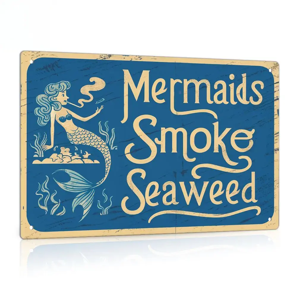Vintage Mermaid Letter Pattern Round Metal Sign - 1-Count Retro Plaque, Funky Rectangle-Inspired Home Farmhouse Wall Decor, Casual Room Accessories for Wardrobe, Classy Living Room Accent