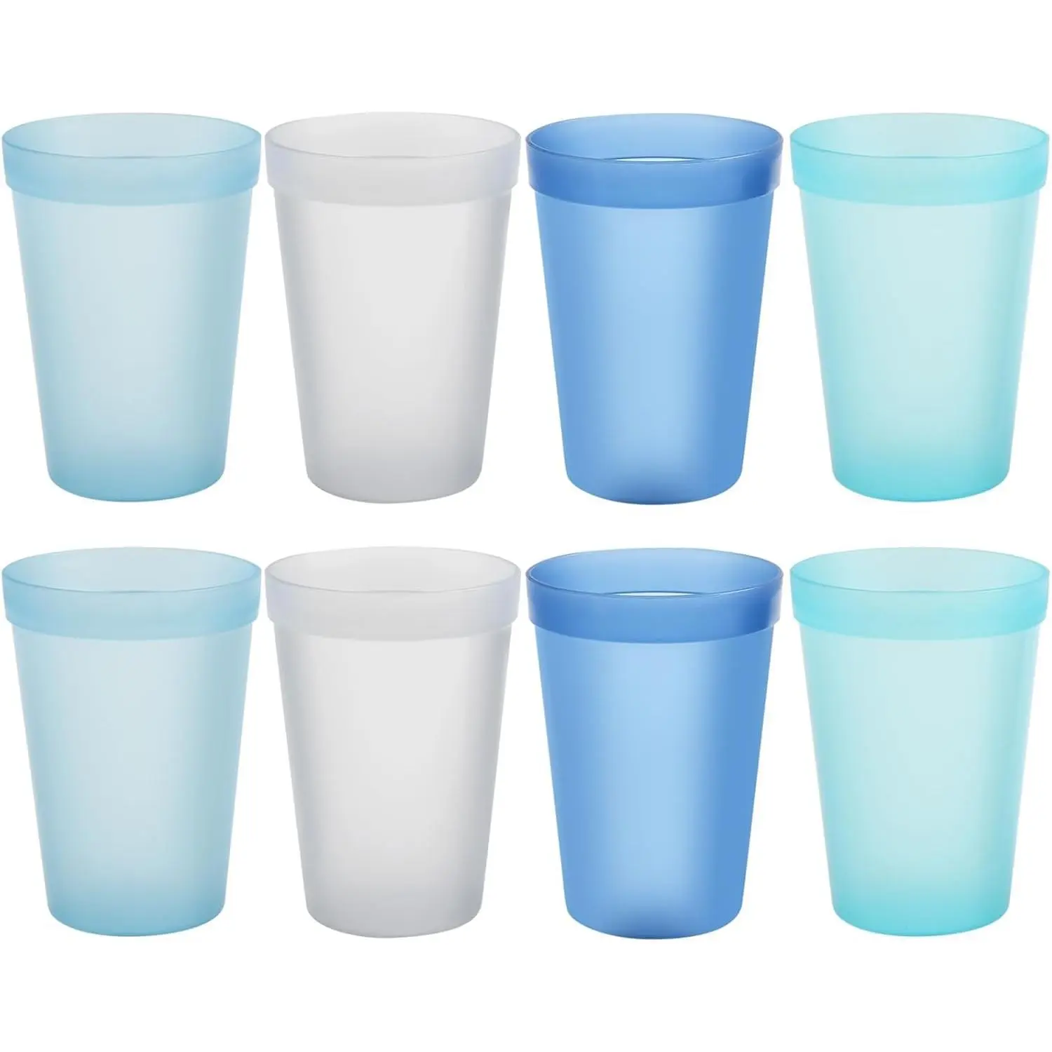 8-Pack Disposable Small 8.5oz Translucent Assorted Color Plastic Juice Cups, Microwave & Dishwasher Safe, Stackable for Breakfast & Party Use