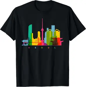 100% Cotton Seoul Skyline South Korea Colorful Vintage Seoul T-Shirt