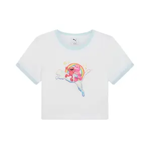 PUMA Womens Care Bears X Sesame Street Crew Neck Short Sleeve Baby Casual Tops Casual - White
