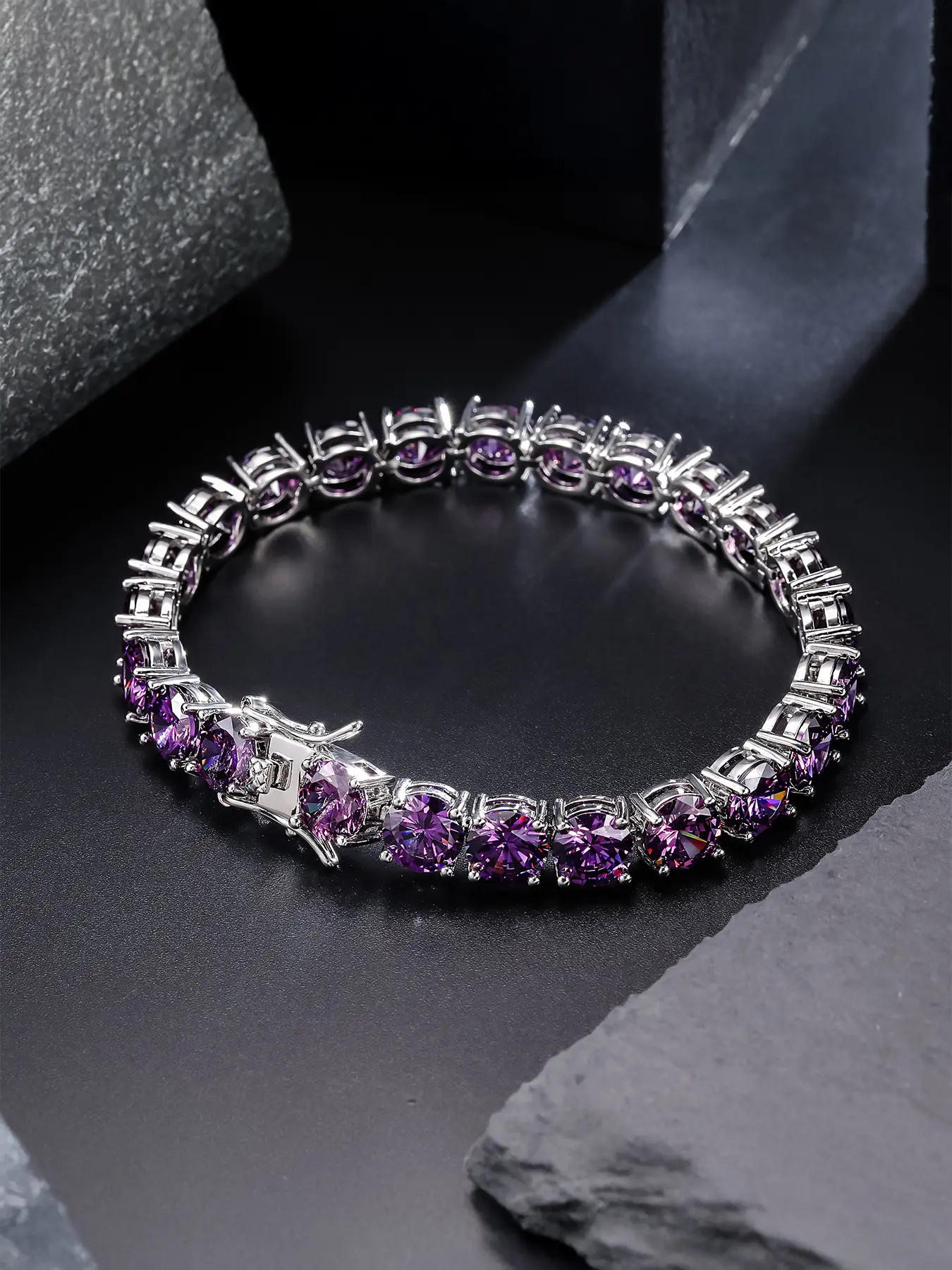ICED CHICS 8MM Purple Single-Row Cubic Zirconia Bracelet, Hip-Hop Street Style Accessory, Pretty Jewelry, Ideal Gifts, Suitable for Daily Wear