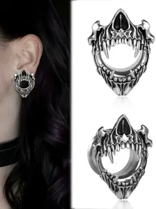 vanku 2pcs Gothic Skull Ear Tunnels, 316 Stainless Steel Halloween Punk Piercing Gauges, Casual Style for All Seasons, Plain Design, Punk Style Earrings