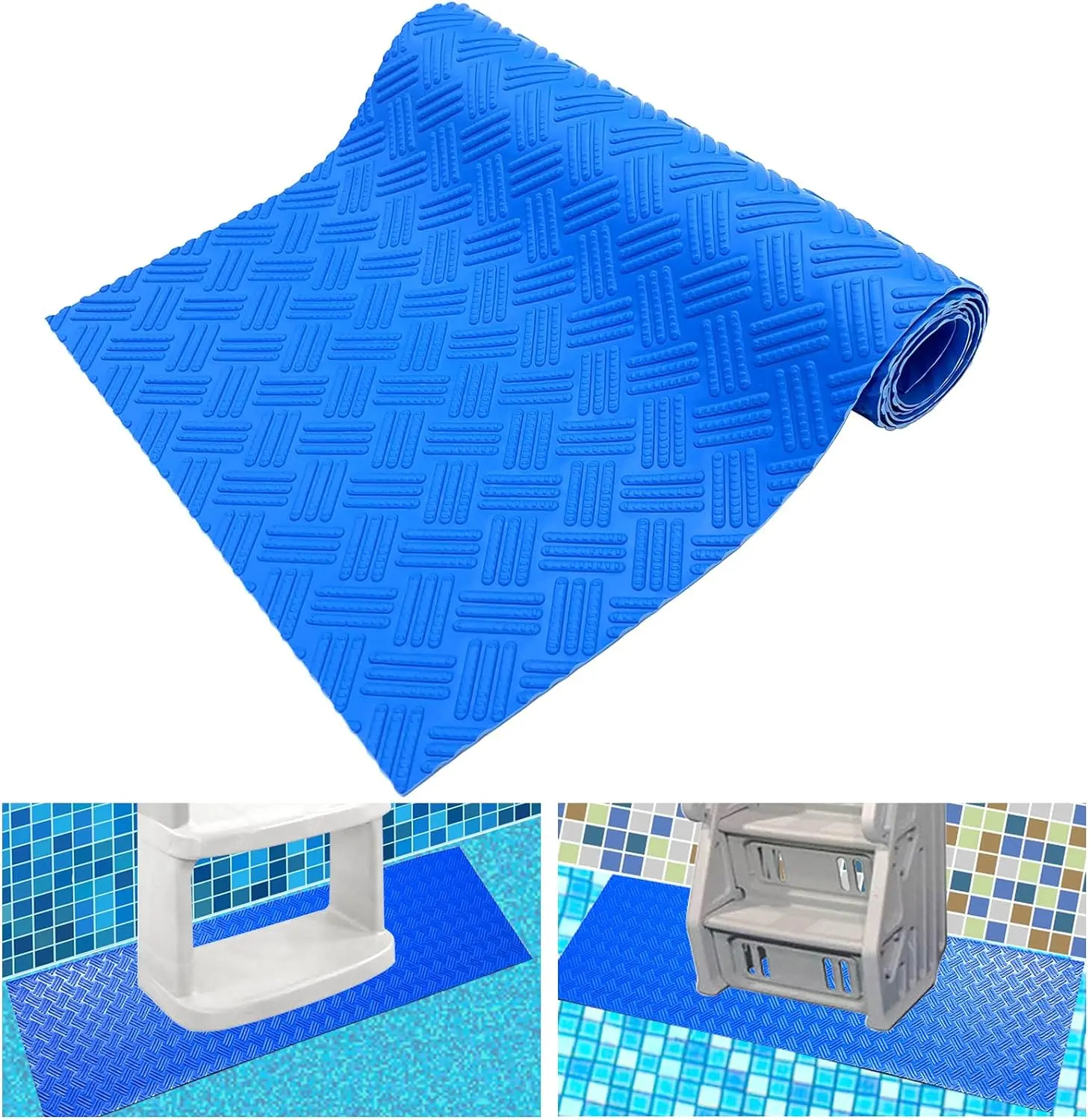 Swimming Pool Ladder Mat - Protective Pool Ladder Pad Step Mat with Non-Slip Texture, Blue Medium Pool Step Mat, 36 inch X 9 inch