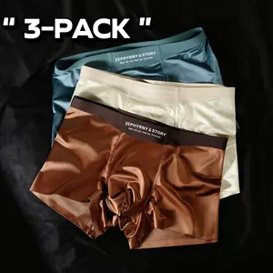 ZEPHYR Men’s 3-Pack Premium Satin Modal & Mulberry Silk Boxer Briefs – Ultra-Soft, Zero-Feel, Cooling, Breathable, Moisture-Wicking with Antibacterial Pouch Menswear Socks Casual Lightweight Absorbent Underwear Plain