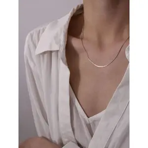 Super Flash Basic Style Snake Bones Chain S925 Sterling Silver Necklace Simple All-Match Clavicle Chain Stackable Exquisite Pure Necklace