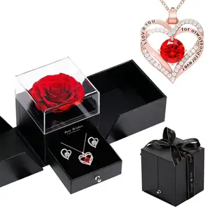 Heart and Rose Couple Necklace Set, Charming Necklaces, Eternal Love Pendant with Gift Box, Durable Material, Romantic Gift, Ideal Anniversary Present for Wife Girlfriend Boyfriend Husband