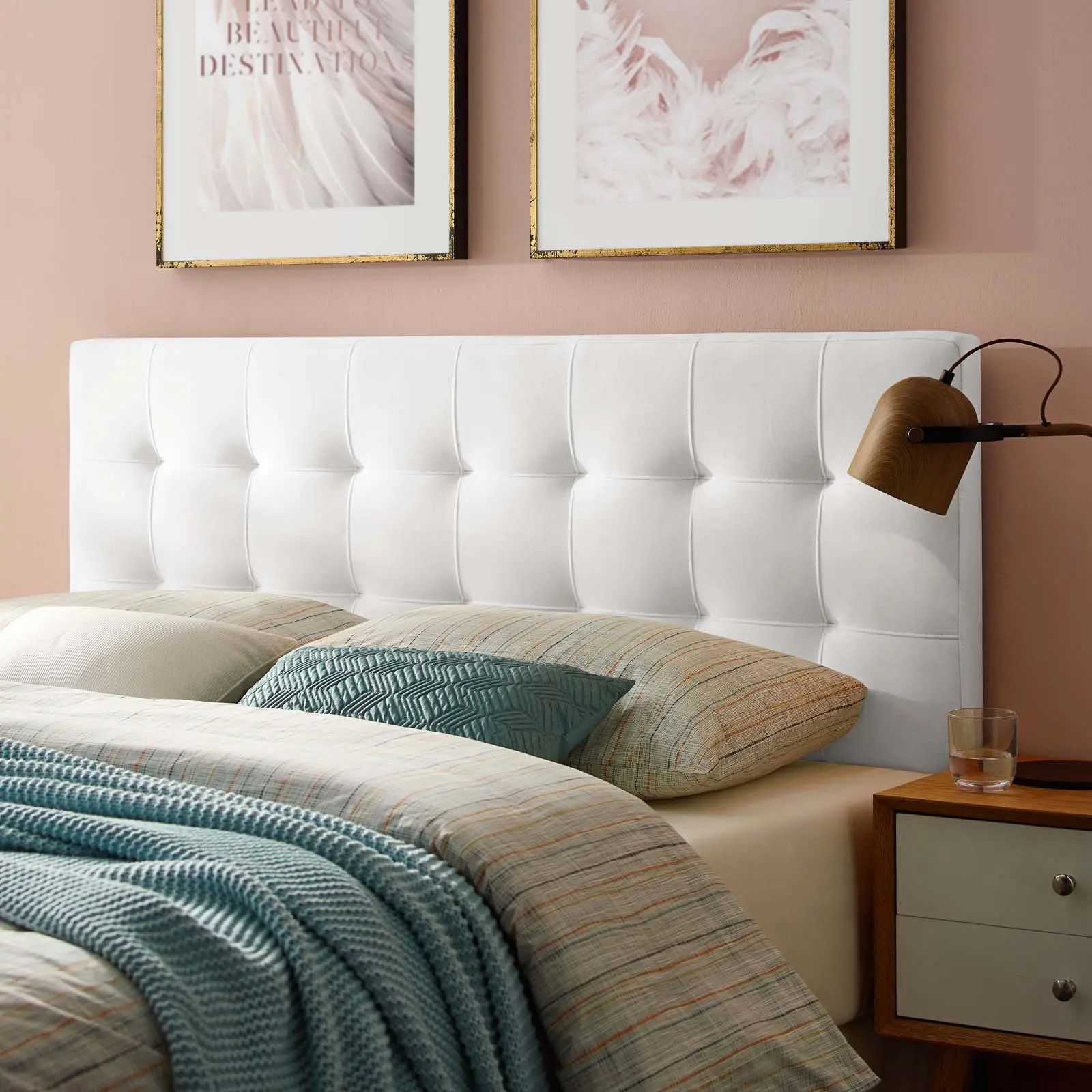 Modway Lily Biscuit Tufted Full-Size Performance Velvet Upholstered Adjustable Headboard, Modern Bedroom Bedroom Furniture (White)