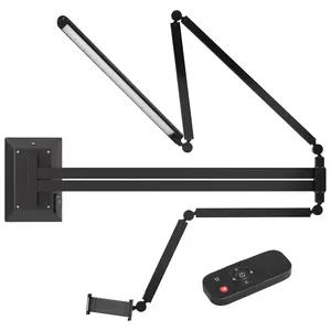 Photo props foldable wall lamp with adjustable arms, USB charging port, remote control and multi-function device stand, suitable for workplace or bedroom use (wall lamp-foldable)