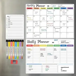 Magnetic Dry Erase Calendar Whiteboard, 1 Set Including Monthly, Weekly, and Daily Planning Calendar & 8 Markers & Eraser, Magnetic Erasable Chalkboard Set for Home Office, Study Supplies,  Home Decor