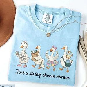 Just A String Cheese Mama Era Mama Shirt, Mother's Day Gift, Trendy Motherhood Graphic Tee, Funny Silly Goose Mom T-Shirt C