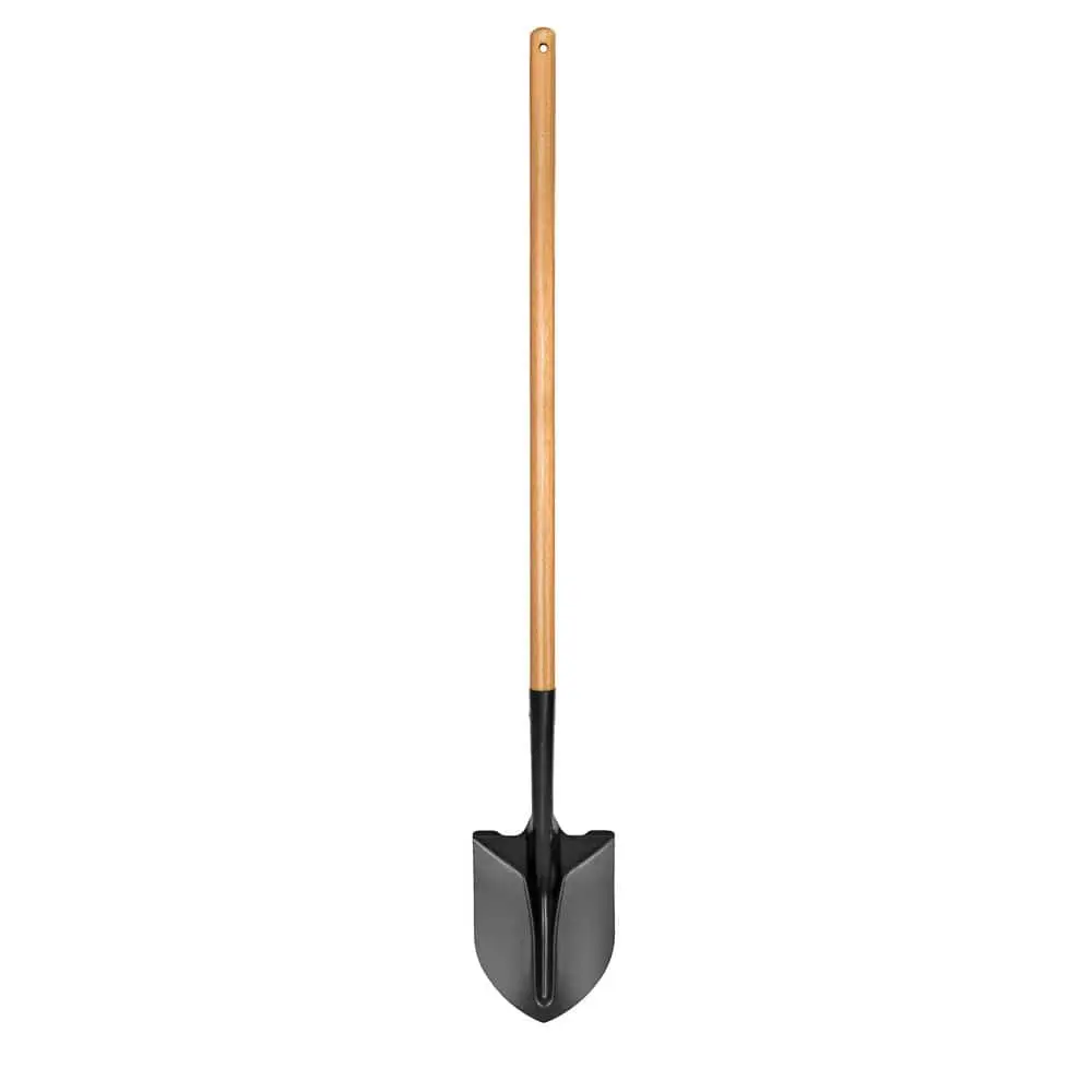 Carbon Steel Garden Spade Digging Shovel - 43 in. Waxed Hardwood Long Handle, Coated Tempered Blade, Reinforced Rib, Manufacturer Warranty, Reduces Fatigue for Landscaping, Gardening Tasks, Resilience