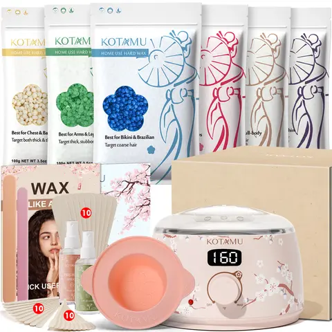 KOTAMU All-in-1 Body-Safe Hard Waxing Kit - Women's Depilatory Grooming Set, 165°F Warmer, Strips, Sensitive Skin Wax Beads for Bikini Line, Armpit, Face Hair Removal, Beauty Product for All Skin Types, Wax Beads For Sensitive Skin