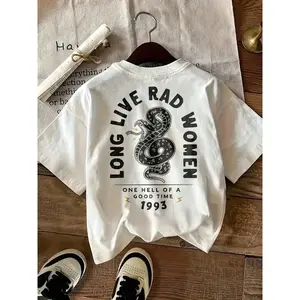 Vintage 1993 Snake Graphic Tee for Women, Oversized White Cotton Shirt, Empowerment Print, Trendy Casual Outfit
