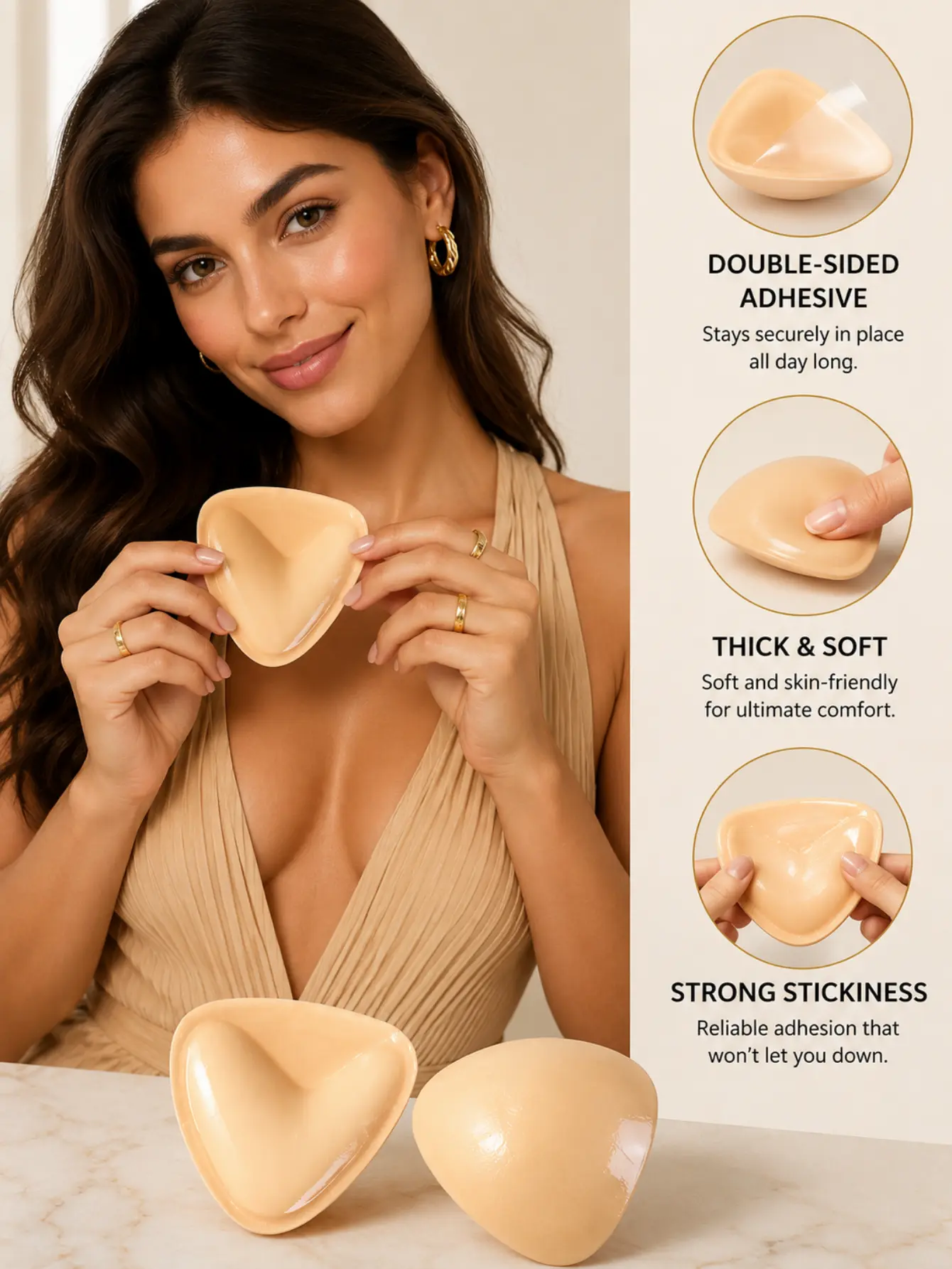 Summer Sale Sticky Push Up Bra Inserts Double Sided Adhesive Bra Cups For Women Instant Breast Lift Up To 2 Cup Sizes Reusable Sweatproof Waterproof Invisible Bra Pads For Feminine Outfits silicone push-up pushup brapads Halter Strapless