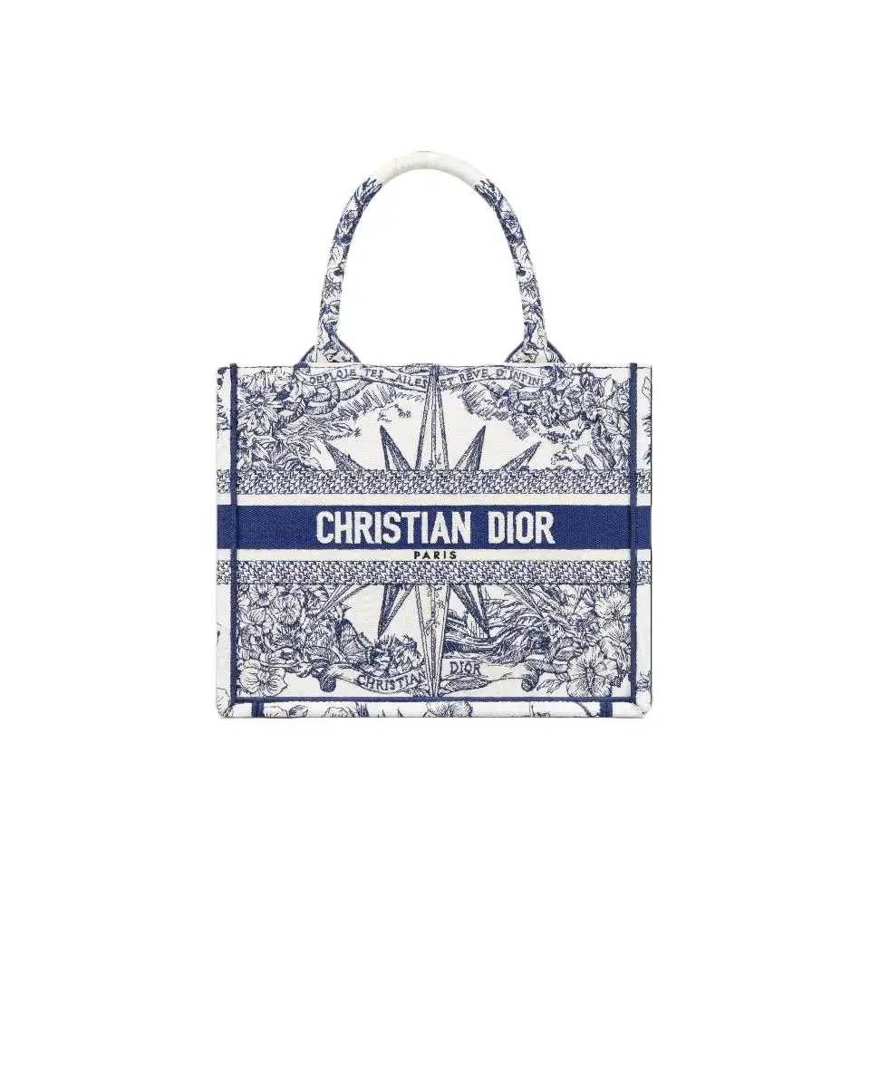 Pre-owned Dior Pre Loved Book Tote Blue Voyage Imprint Medium Canvas Tote