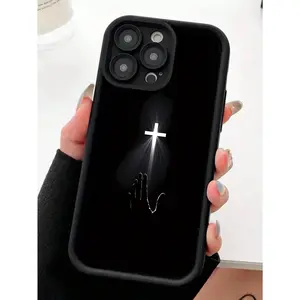 Apple Jesus 1 piece black cross pattern reinforced shockproof anti-fall anti-fingerprint phone case suitable for iPhone 17/16/15/14/13/12/11/x/xs/xsmax/mini/promax, perfect for gifts for friends, family, and yourself.