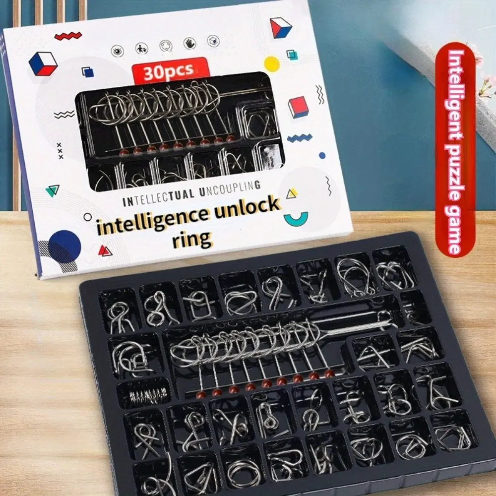 25/30pcs Metal Brain Sharp Turn Puzzle, Metal Brain Teaser Puzzles, Intelligent Puzzle Game, Mind Game Puzzle, Creative Puzzle, Luban Unlock Buckle, Suitable for Teenagers, Desktop Unlock Buckle Challenge Gift