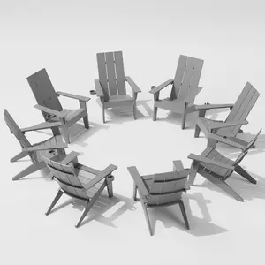 MXIMU Modern Adirondack Chairs Set of 8 Weather Resistant with Cup Holder Oversize Plastic Fire Pit Chairs Plastic Outdoor Chairs for Firepit Area Seating (Grey)