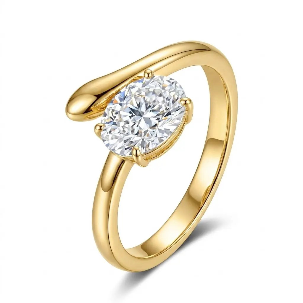 Unique  opening adjustable Wedding Engagement Ring, 14K Gold Plated Wave Style Ring,Wedding Ring For Women, Gifts For Her