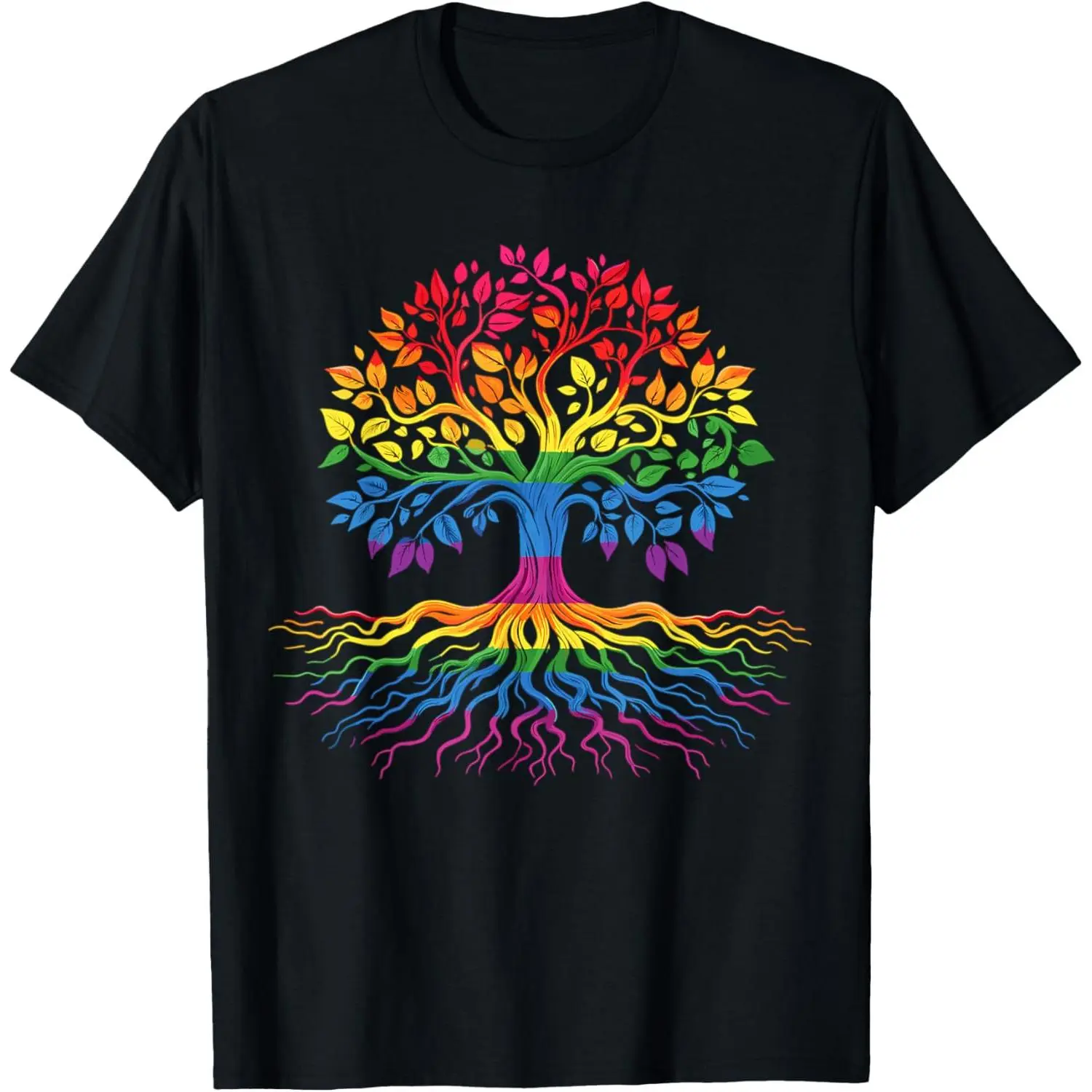 Men's Light Cotton Short-Sleeve Streetwear T-Shirt - Tree Life, Rainbow LGBT Flag, Gay Pride Ally, Cloud-Inspired Design