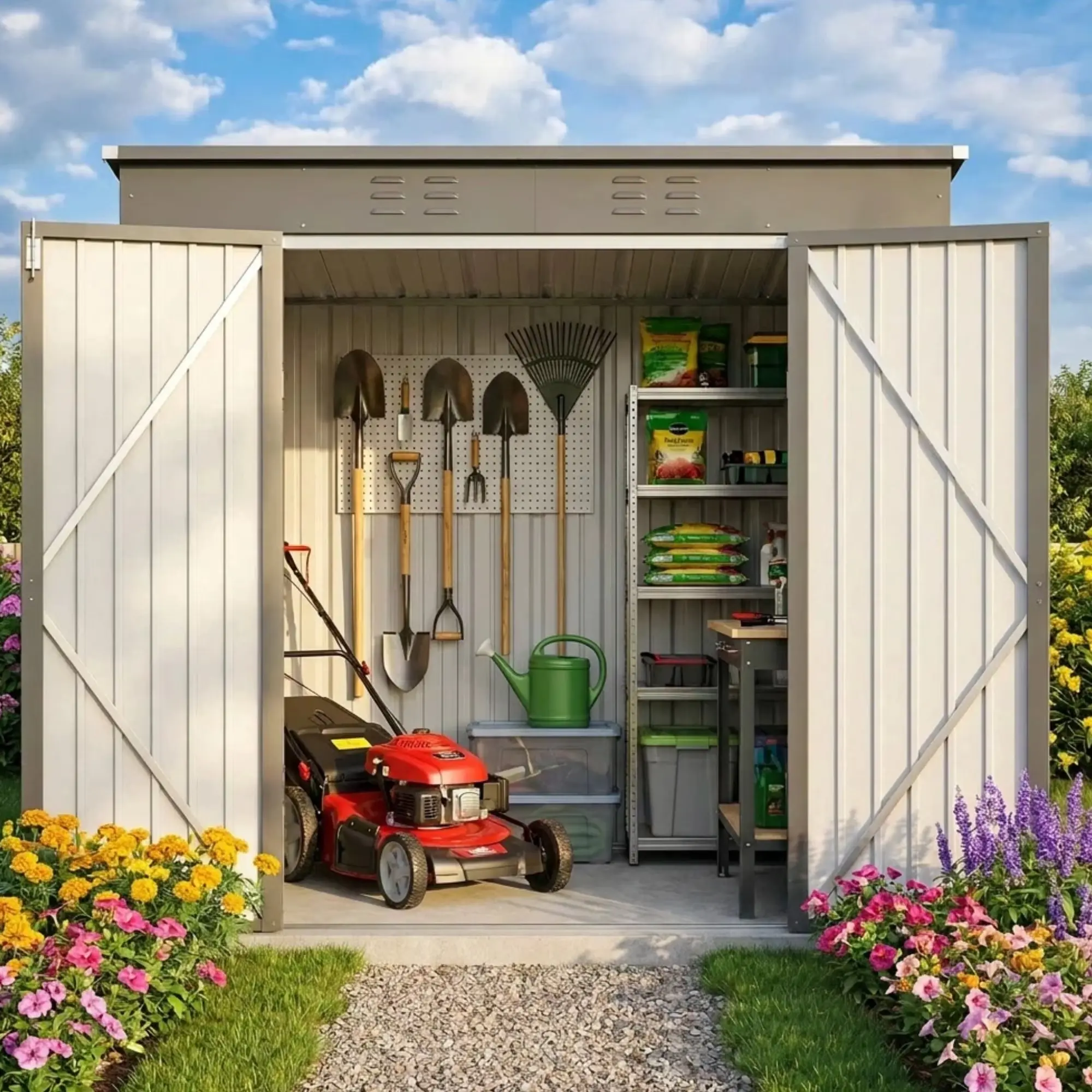 Gizoon 6' x 4' Outdoor Storage Shed with Double Lockable Doors, Anti-Corrosion Metal Garden Shed, Waterproof Shed Outdoor Storage Clearance for Backyard Patio Lawn-Dark Gray Drawers Adjustable