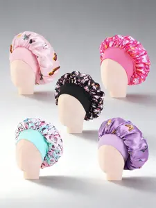 1 Pc Boys And Girls Aged 3-8 Wide Band Bonnet Elastic Cute Headwear Kids Adjustable Hair Care Caps Nightcap Sleeping Hat Hair Cover