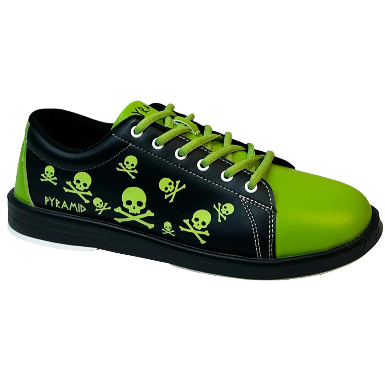 PYRAMID Men's Classic Closed Lace-Up Bowling Footwear, Affordable Skull Green-Black Design Sports Shoes