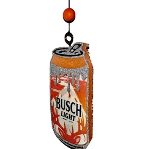 Beer Can Shaped Car Freshie Hunting Themed with Glitter Accents and Orange Bead Hanging