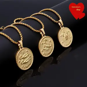 Unisex Fashion Pendant Necklace - Zodiac Sign Yellow Artificial Gemstone Pendant with Gold Chain, 1-Count Jewelry, Ideal Gift for Zodiac Enthusiasts