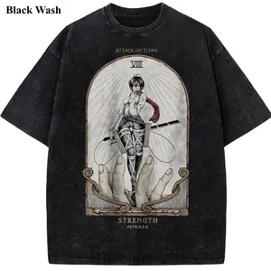 Mikasa Ackerman Vintage Wash Tee, Attack On Titan T-shirt, Anime AOT Graphic Tees, Unisex Shirt, Anime Gift For Fan, Gym Workout Shirt, Menswear Womenswear Crew Neck Oversize Fit Heavy Cotton Top Streetwear Casual Crewneck