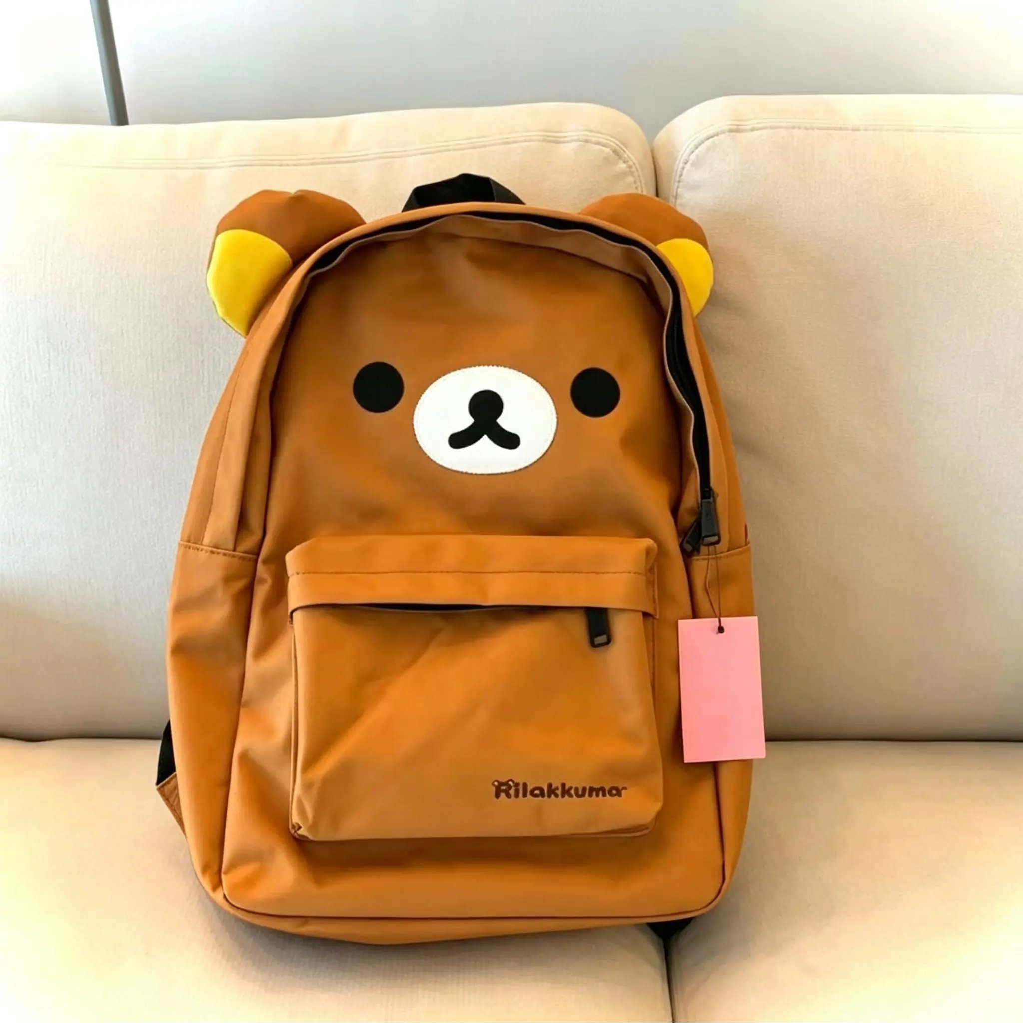Rilakkuma Cute Bear-Themed Polyester Backpack, Unisex with Adjustable Strap, Lightweight for Daily Casual Use or Travel, Multiple Pockets, Brown, Backpacks for School, Cute Backpacks For School